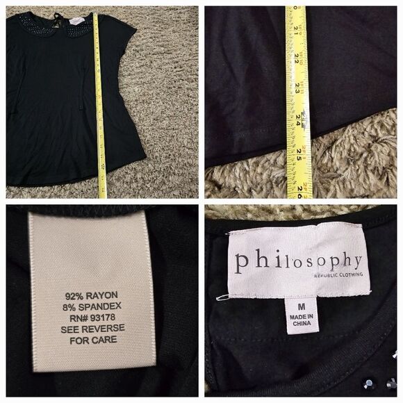 🌿"Philosophy" black top with beads, size Medium. Vintage design. - Picture 9 of 9